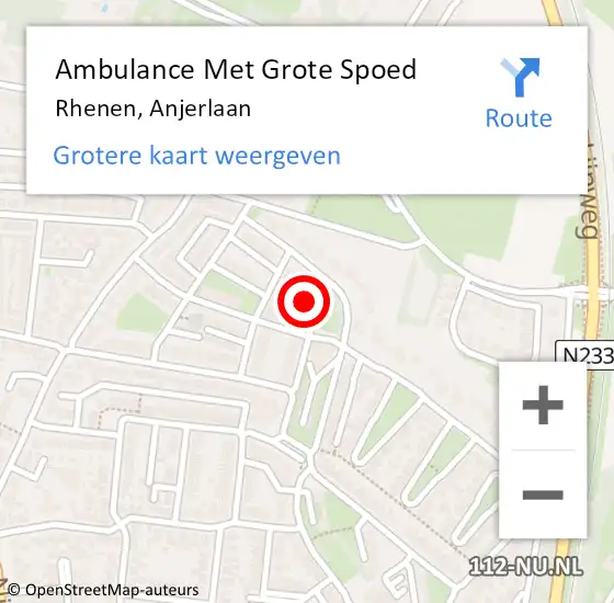 Locatie op kaart van de 112 melding: Ambulance Met Grote Spoed Naar Rhenen, Anjerlaan op 10 juli 2016 09:55