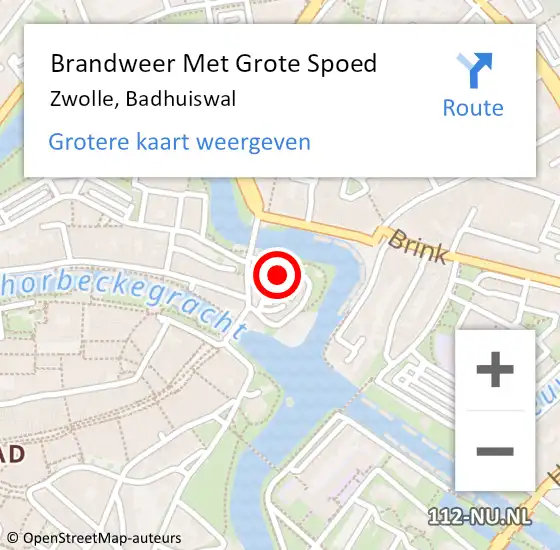 Locatie op kaart van de 112 melding: Brandweer Met Grote Spoed Naar Zwolle, Badhuiswal op 10 juli 2016 10:52