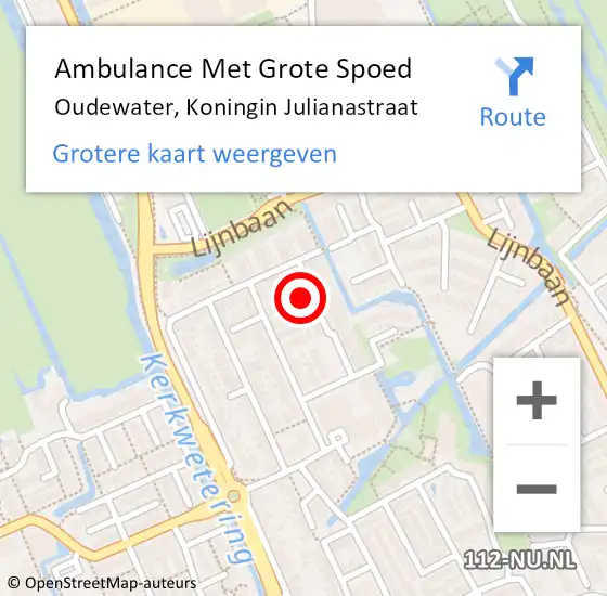 Locatie op kaart van de 112 melding: Ambulance Met Grote Spoed Naar Oudewater, Koningin Julianastraat op 10 juli 2016 11:26