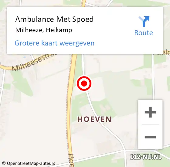 Locatie op kaart van de 112 melding: Ambulance Met Spoed Naar Milheeze, Heikamp op 10 juli 2016 11:56