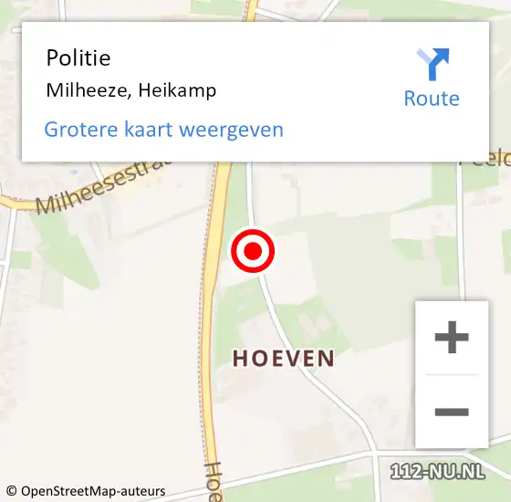 Locatie op kaart van de 112 melding: Politie Milheeze, Heikamp op 10 juli 2016 11:59