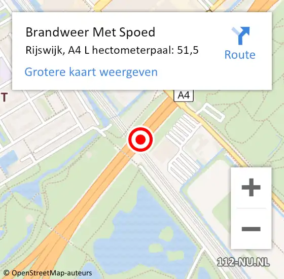 Locatie op kaart van de 112 melding: Brandweer Met Spoed Naar Rijswijk, A4 L hectometerpaal: 51,5 op 10 juli 2016 12:41