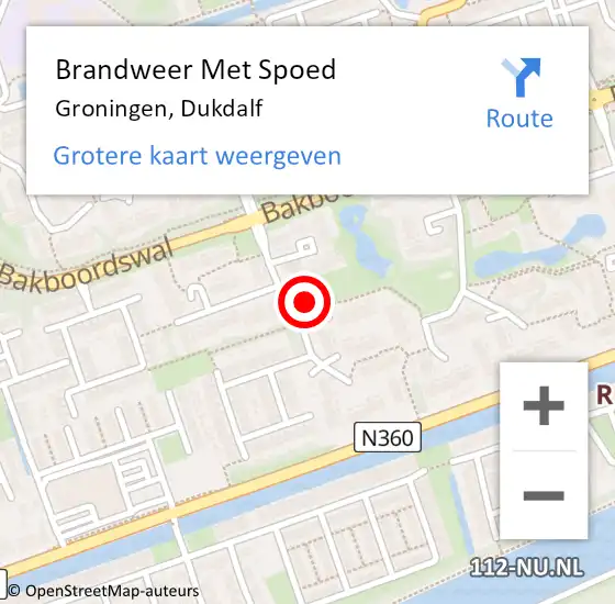 Locatie op kaart van de 112 melding: Brandweer Met Spoed Naar Groningen, Dukdalf op 10 juli 2016 12:51