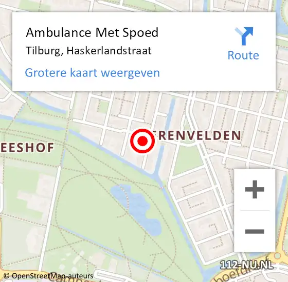 Locatie op kaart van de 112 melding: Ambulance Met Spoed Naar Tilburg, Haskerlandstraat op 10 juli 2016 13:13