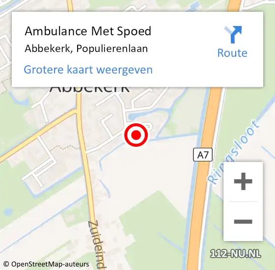 Locatie op kaart van de 112 melding: Ambulance Met Spoed Naar Abbekerk, Populierenlaan op 10 juli 2016 14:39