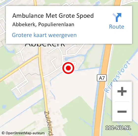 Locatie op kaart van de 112 melding: Ambulance Met Grote Spoed Naar Abbekerk, Populierenlaan op 10 juli 2016 14:51