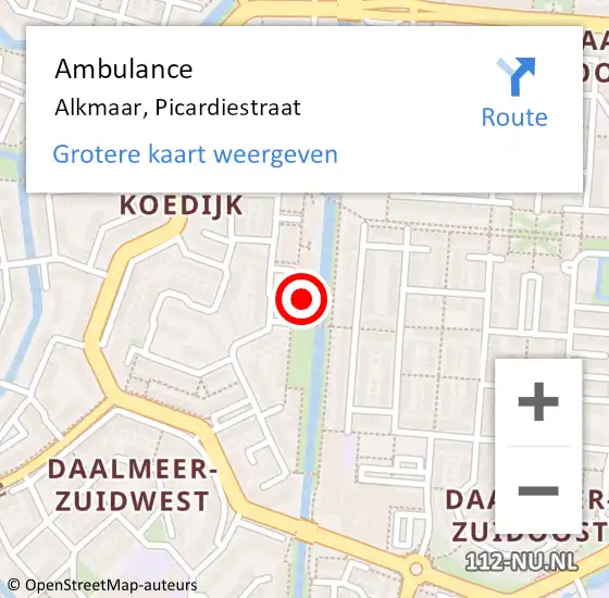 Locatie op kaart van de 112 melding: Ambulance Alkmaar, Picardiestraat op 10 juli 2016 15:41