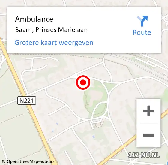 Locatie op kaart van de 112 melding: Ambulance Baarn, Prinses Marielaan op 10 juli 2016 15:41