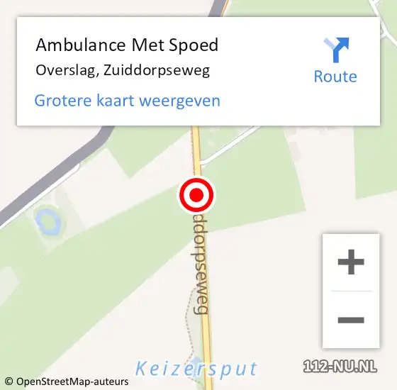 Locatie op kaart van de 112 melding: Ambulance Met Spoed Naar Overslag, Zuiddorpseweg op 10 juli 2016 15:47