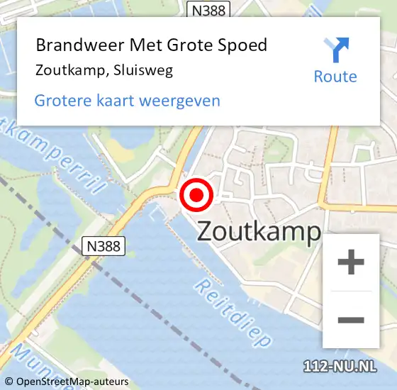 Locatie op kaart van de 112 melding: Brandweer Met Grote Spoed Naar Zoutkamp, Sluisweg op 10 juli 2016 15:50