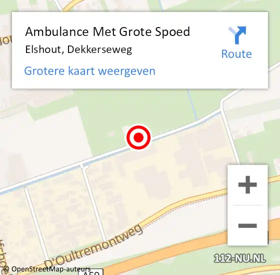 Locatie op kaart van de 112 melding: Ambulance Met Grote Spoed Naar Elshout, Dekkerseweg op 10 juli 2016 16:17