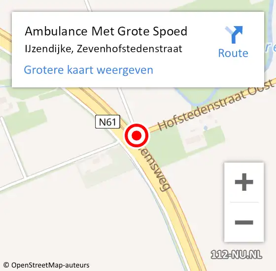 Locatie op kaart van de 112 melding: Ambulance Met Grote Spoed Naar IJzendijke, Zevenhofstedenstraat op 10 juli 2016 18:05