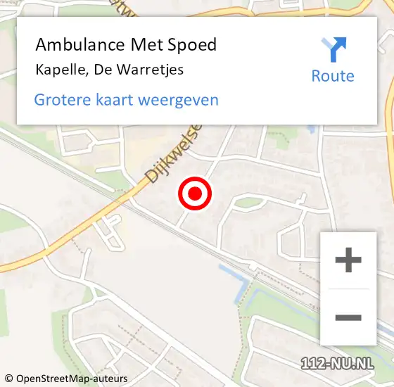 Locatie op kaart van de 112 melding: Ambulance Met Spoed Naar Kapelle, De Warretjes op 10 juli 2016 18:06