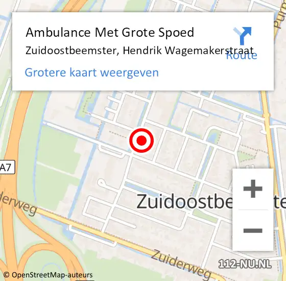 Locatie op kaart van de 112 melding: Ambulance Met Grote Spoed Naar Zuidoostbeemster, Hendrik Wagemakerstraat op 10 juli 2016 19:13