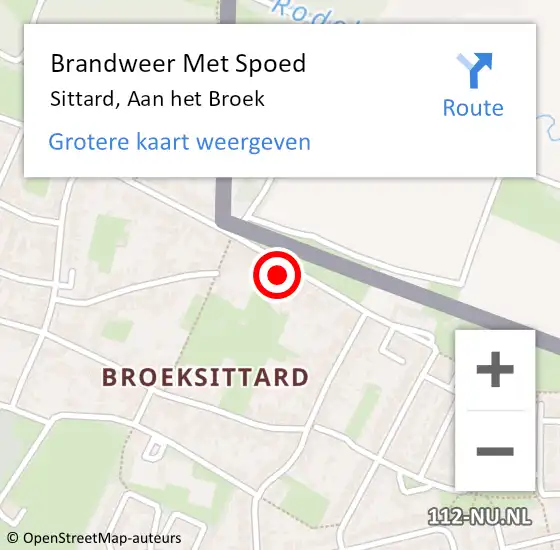 Locatie op kaart van de 112 melding: Brandweer Met Spoed Naar Sittard, Aan het Broek op 10 juli 2016 19:21