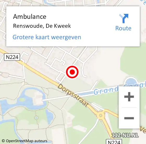 Locatie op kaart van de 112 melding: Ambulance Renswoude, De Kweek op 10 juli 2016 19:46