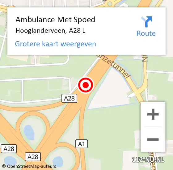 Locatie op kaart van de 112 melding: Ambulance Met Spoed Naar Hooglanderveen, A28 L op 10 juli 2016 20:18