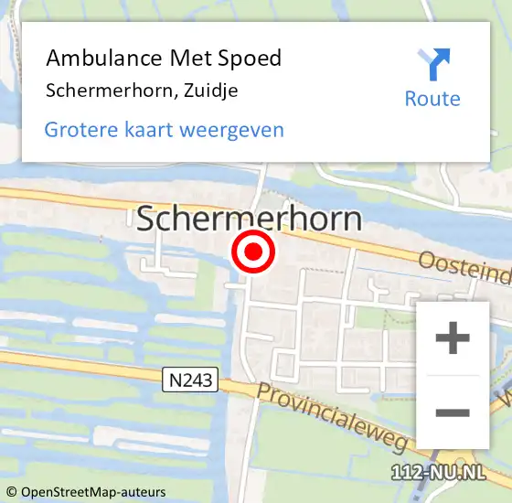 Locatie op kaart van de 112 melding: Ambulance Met Spoed Naar Schermerhorn, Zuidje op 10 juli 2016 20:37