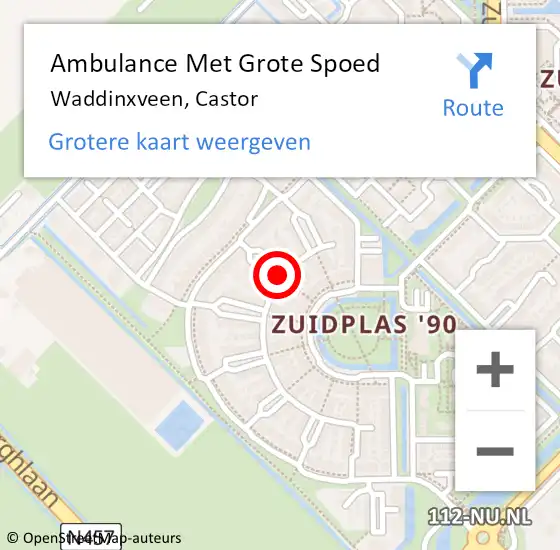 Locatie op kaart van de 112 melding: Ambulance Met Grote Spoed Naar Waddinxveen, Castor op 10 juli 2016 20:38