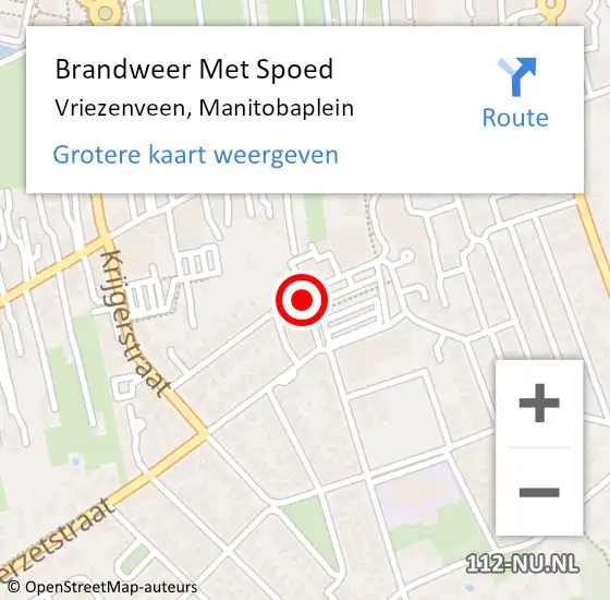 Locatie op kaart van de 112 melding: Brandweer Met Spoed Naar Vriezenveen, Manitobaplein op 20 december 2013 18:13