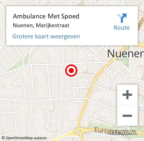 Locatie op kaart van de 112 melding: Ambulance Met Spoed Naar Nuenen, Marijkestraat op 10 juli 2016 20:57