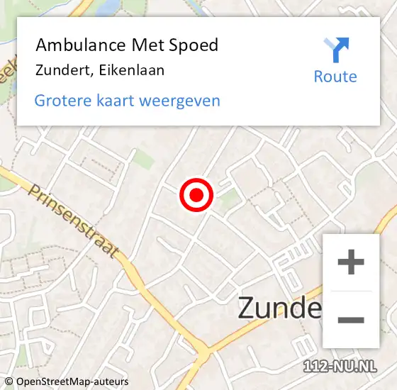 Locatie op kaart van de 112 melding: Ambulance Met Spoed Naar Zundert, Eikenlaan op 10 juli 2016 21:16