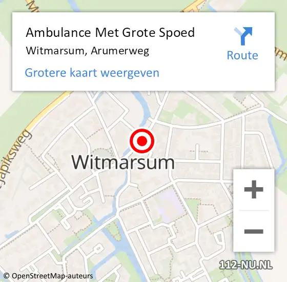 Locatie op kaart van de 112 melding: Ambulance Met Grote Spoed Naar Witmarsum, Arumerweg op 10 juli 2016 22:01