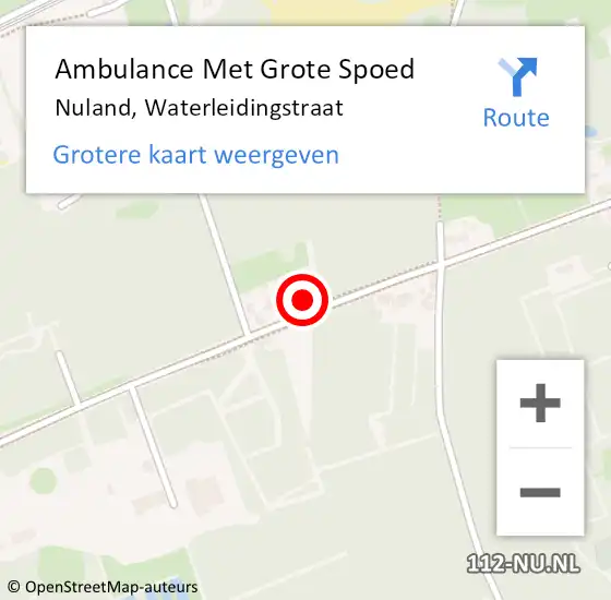 Locatie op kaart van de 112 melding: Ambulance Met Grote Spoed Naar Nuland, Waterleidingstraat op 10 juli 2016 23:20