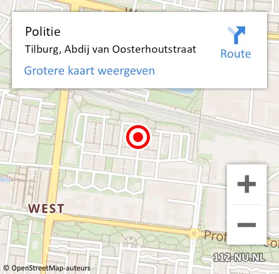 Locatie op kaart van de 112 melding: Politie Tilburg, Abdij van Oosterhoutstraat op 11 juli 2016 00:07