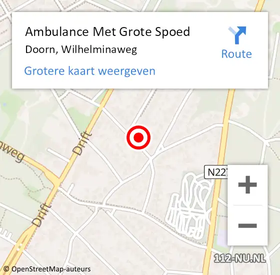 Locatie op kaart van de 112 melding: Ambulance Met Grote Spoed Naar Doorn, Wilhelminaweg op 11 juli 2016 01:24