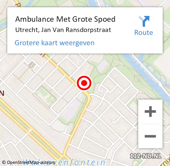 Locatie op kaart van de 112 melding: Ambulance Met Grote Spoed Naar Utrecht, Jan Van Ransdorpstraat op 11 juli 2016 02:15