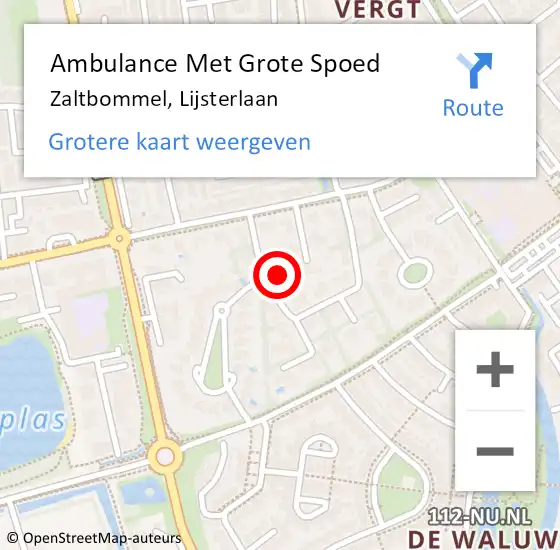 Locatie op kaart van de 112 melding: Ambulance Met Grote Spoed Naar Zaltbommel, Lijsterlaan op 11 juli 2016 05:00