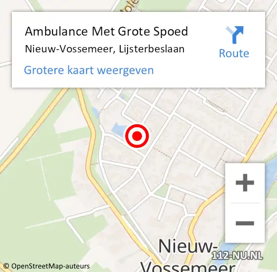 Locatie op kaart van de 112 melding: Ambulance Met Grote Spoed Naar Nieuw-Vossemeer, Lijsterbeslaan op 11 juli 2016 05:48