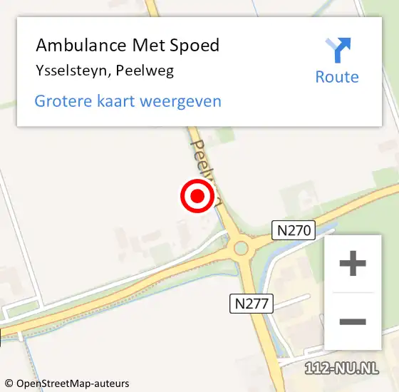 Locatie op kaart van de 112 melding: Ambulance Met Spoed Naar Ysselsteyn, Peelweg op 11 juli 2016 07:35