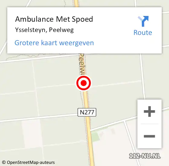 Locatie op kaart van de 112 melding: Ambulance Met Spoed Naar Ysselsteyn, Peelweg op 11 juli 2016 07:42