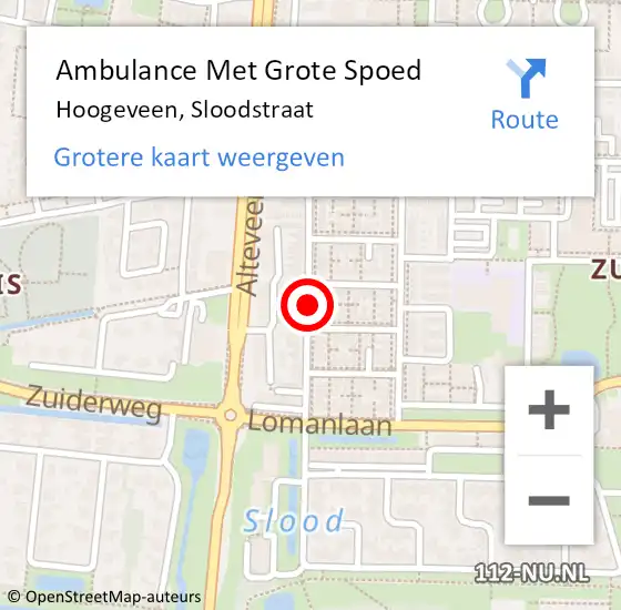 Locatie op kaart van de 112 melding: Ambulance Met Grote Spoed Naar Hoogeveen, Sloodstraat op 20 december 2013 18:46