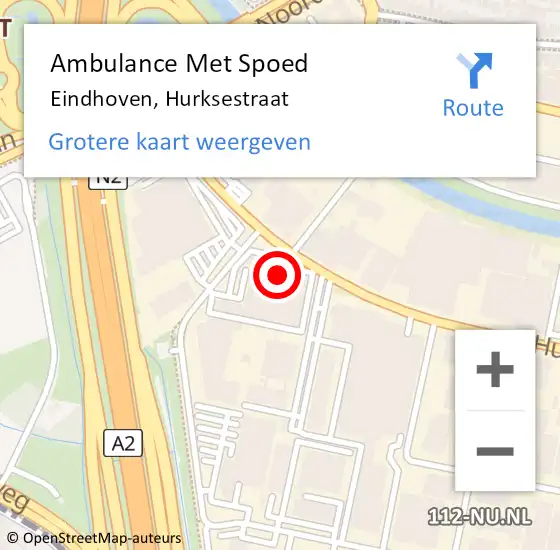 Locatie op kaart van de 112 melding: Ambulance Met Spoed Naar Eindhoven, Hurksestraat op 11 juli 2016 08:26
