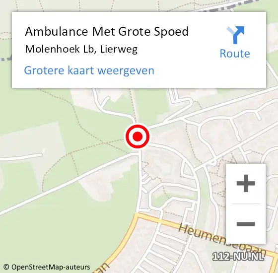 Locatie op kaart van de 112 melding: Ambulance Met Grote Spoed Naar Molenhoek Lb, Lierweg op 20 december 2013 18:49
