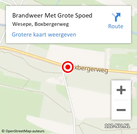 Locatie op kaart van de 112 melding: Brandweer Met Grote Spoed Naar Wesepe, Boxbergerweg op 11 juli 2016 09:35
