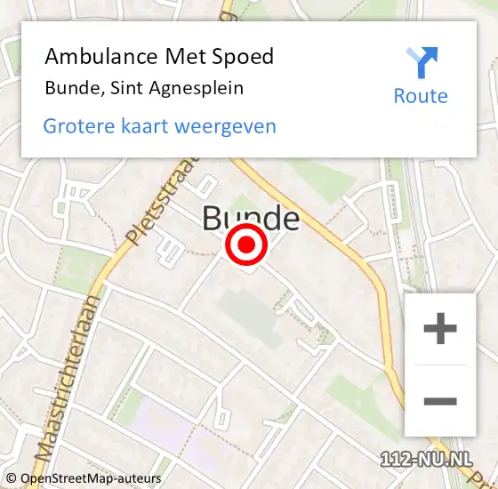 Locatie op kaart van de 112 melding: Ambulance Met Spoed Naar Bunde, Sint Agnesplein op 20 december 2013 19:09