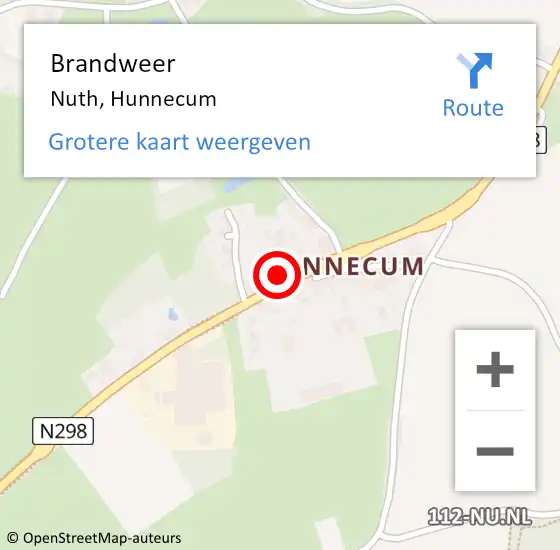 Locatie op kaart van de 112 melding: Brandweer Nuth, Hunnecum op 11 juli 2016 11:41