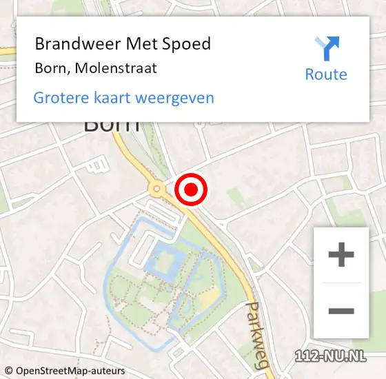 Locatie op kaart van de 112 melding: Brandweer Met Spoed Naar Born, Molenstraat op 11 juli 2016 12:31