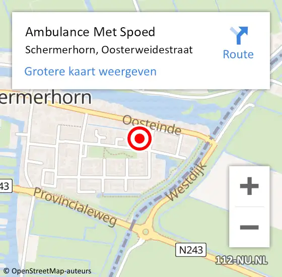 Locatie op kaart van de 112 melding: Ambulance Met Spoed Naar Schermerhorn, Oosterweidestraat op 11 juli 2016 12:48