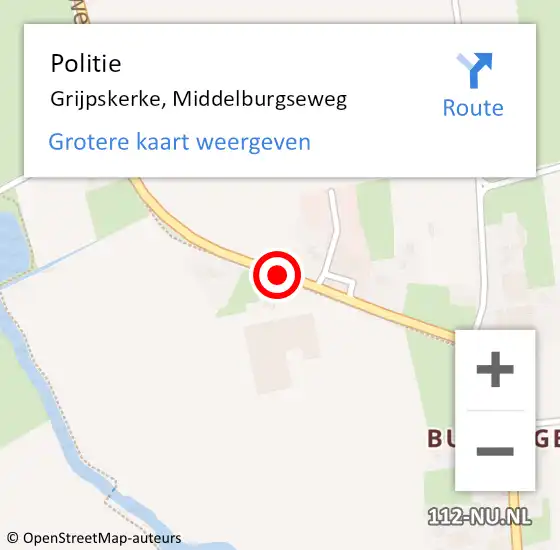 Locatie op kaart van de 112 melding: Politie Grijpskerke, Middelburgseweg op 11 juli 2016 13:08