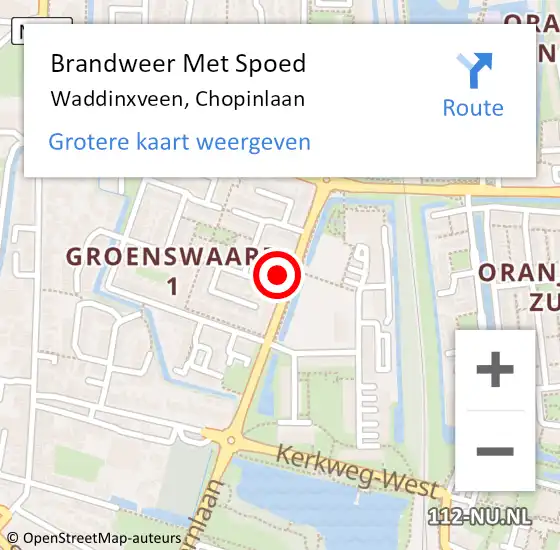 Locatie op kaart van de 112 melding: Brandweer Met Spoed Naar Waddinxveen, Chopinlaan op 11 juli 2016 13:13