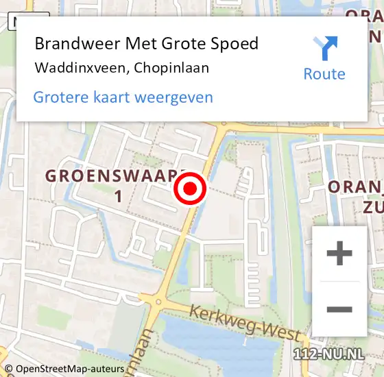 Locatie op kaart van de 112 melding: Brandweer Met Grote Spoed Naar Waddinxveen, Chopinlaan op 11 juli 2016 13:22