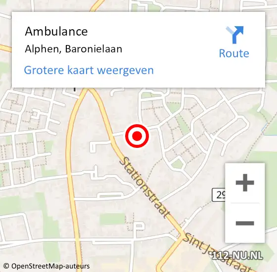 Locatie op kaart van de 112 melding: Ambulance Alphen, Baronielaan op 11 juli 2016 14:15