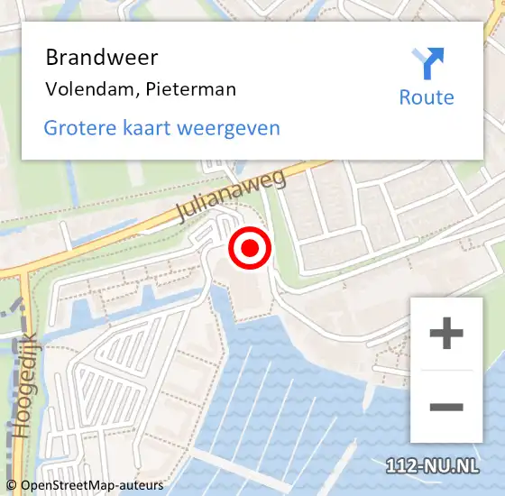 Locatie op kaart van de 112 melding: Brandweer Volendam, Pieterman op 11 juli 2016 15:49