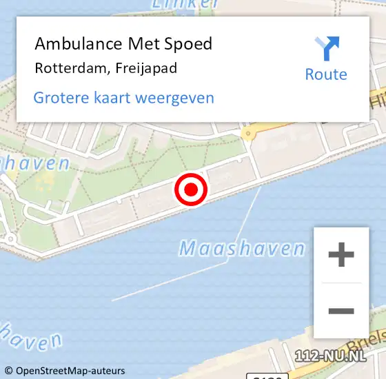 Locatie op kaart van de 112 melding: Ambulance Met Spoed Naar Rotterdam, Freijapad op 11 juli 2016 16:15