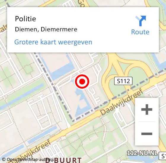 Locatie op kaart van de 112 melding: Politie Diemen, Diemermere op 11 juli 2016 17:19